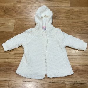 Little Lass White Sweater Coat with Hoodie